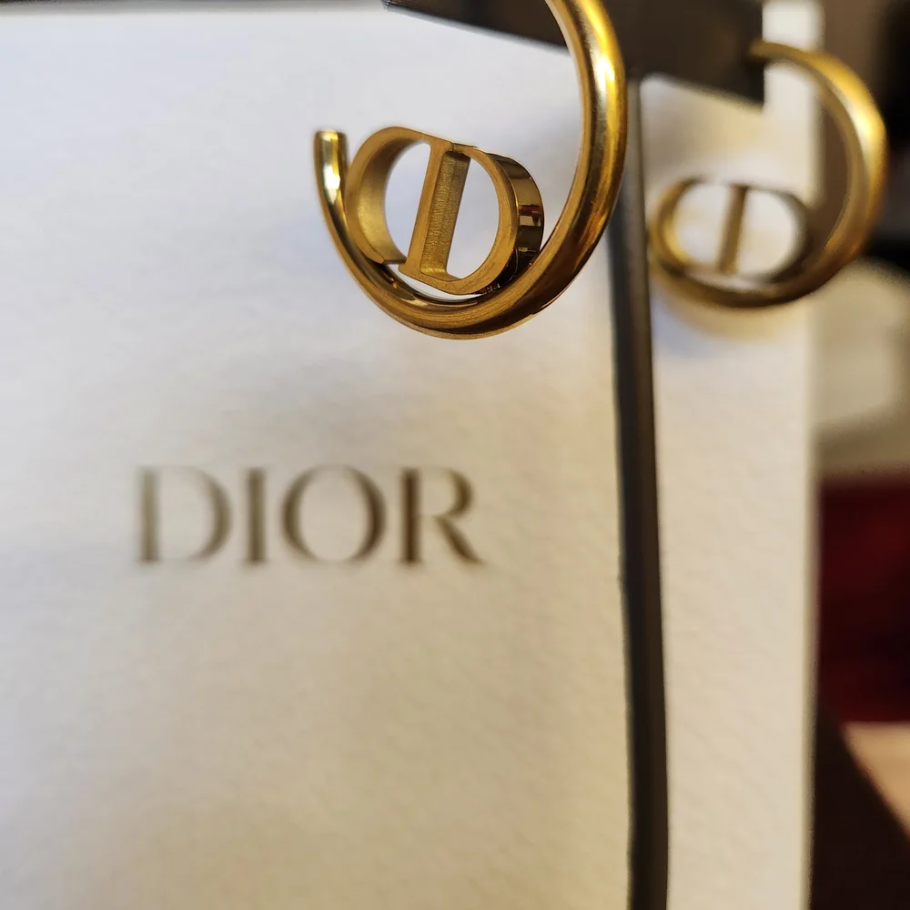 Dior Gold Logo Hoop Earrings - Picture 5 of 8